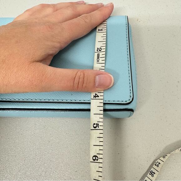 Kate Spade Mint Green Leather Square Clutch Handbag Purse Silver Hardware - Picture 6 of 13